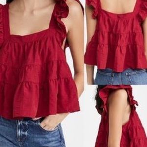 En Saison Red Ruffle Babydoll Top L